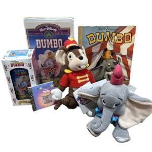Vintage 90s Dumbo Walt Disney Collection Golden Book VHS Plush Cup Lot Set Mouse